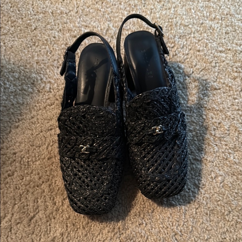 AEROSOLES Black Textured Heels with Adjustable Strap